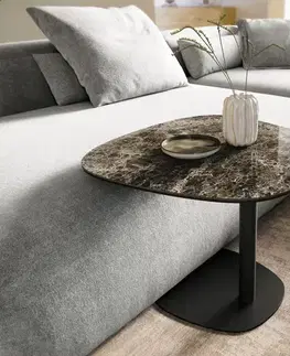 Odkládací stolky DELIFE Konferenčný stolík Edge zaoblený 60x60 cm keramika Laminam® Emperador Extra Lucidato tmavohnedá Eleny kov čierna