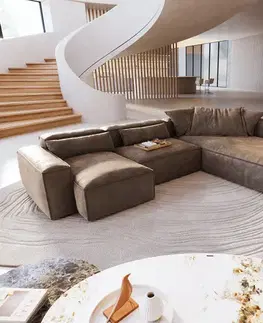 Pohovky DELIFE Pohovka v tvare "U" Freestyle 360x290 cm mikrovlákno taupe vintage lemovanie
