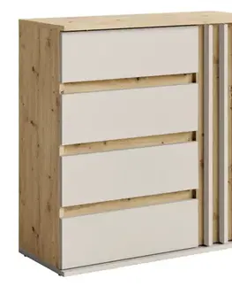 Komody KONDELA Deris 1D4S jednodverová komoda so zásuvkami kašmír / dub artisan