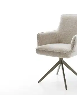 Jedálenské stoličky DELIFE Jedálenská stolička Heira-Flex s opierkami tkanina mäkký béžová krížová podstava široká titánová farba 360° otočný hojdacia funkcia vrecková pružina