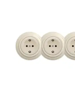 Predlžovacie káble Reblig - Trojitá retro domáca zásuvka s rámikom SCHUKO 230 V béžová RG0136+2xRG0135+3xRG0144