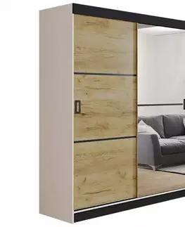 Spálňové šatníkové skrine Skriňa Retro 138 2L Biely / Dvierka zlatý craft