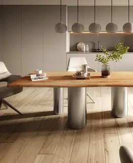 Jedálenské stoly DELIFE Jedálenský stôl Edge 260×100 akácia prírodná pilier nerezová oceľ kefovaný Live-Edge