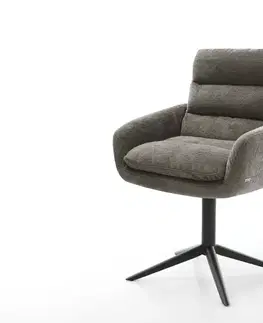 Jedálenské stoličky DELIFE Jedálenská stolička Abelia-Flex s opierkami bouclé mäkký tmavobéžová krížová podstava čierna 360° otočný hojdacia funkcia