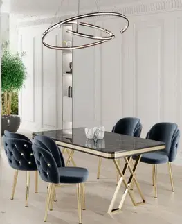 Jedálenské sety Dining Table & Chairs Set (5 Pieces) Rigel - Black Marble, Gold, Anthracite