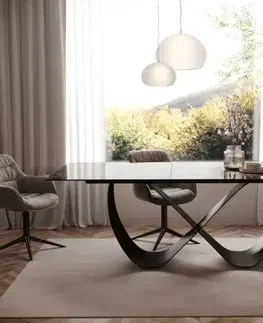 Jedálenské stoly DELIFE Jedálenský stôl Edge 180-220x100 keramika Laminam® Emperador Extra Lucidato tmavohnedá Infinity kov čierna rozkladací