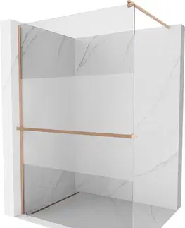 Sprchové dvere MEXEN/S - Kioto+ Sprchová zástena s poličkou WALK-IN 120 x 200, transparent/dekor, meď kartáčovaná 800-120-121-65-35