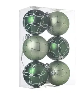 Vianočné ozdoby Kinekus Ozdoba závesná guľa 8cm sada 6ks plast zelená mix