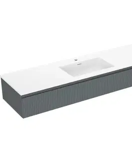 Kúpeľňový nábytok MEXEN/S - Rivel kúpeľňová skrinka 160 cm s umývadlom Otis, 1 šuplík, reliéf, grafit mat/biela mat - 91A20-16023-1-BF66-W18M0 91A20-16023-1-BF66-W18M01