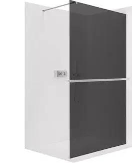 Držadlá k vani CERANO - Sprchová zástěna Walk-in Onyx Cube L/P - 8 mm + polička/držák na ručníky - hranatá vzpěra - chrom, grafitové sklo - 90x200  CER-8050BD646