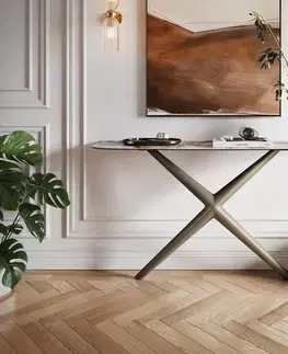 Konzolové stolíky DELIFE Konzolový stolík Edge zaoblený 140×40 cm keramika Patagonia leštená Estelo kov titánová farba
