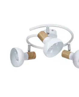 Stropná svetla Špirálová stropná lampa kovová biela + drevená 3E14 Puerto