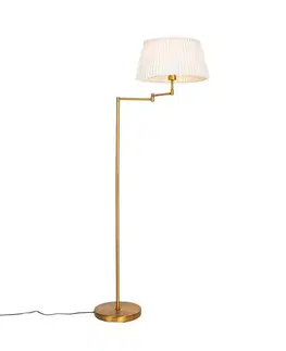 Stojace lampy Stojaca lampa bronzová s bielym skladaným tienidlom a nastaviteľným ramenom - Ladas Deluxe