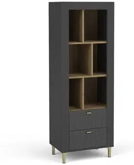 Vitríny a regály do obývačky Regál Mossa M04 2S dub whisky/čierna mat