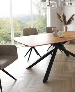 Jedálenské stoly DELIFE Jedálenský stôl Edge zaoblený tvar 200x100 akácia prírodná krížová podstava obdĺžnik čierna švajčiarska hrana
