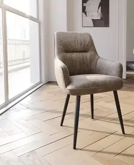Jedálenské stoličky DELIFE Jedálenská stolička Zelia-Flex s opierkami mikrovlákno taupe vintage 4-nohá zúžená čierna vrecková pružina