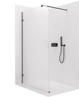 Sprchové dvere CERANO - Sprchová zástena Walk-in Orbis Round - Ľavá - 8 mm - guľatá vzpera - čierna matná, mliečne sklo - 120x200 CER-682126