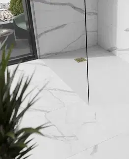 Vane MEXEN/S - Stone+ obdĺžniková sprchová vanička 160 x 70, biela, mriežka zlatá 44107016-G