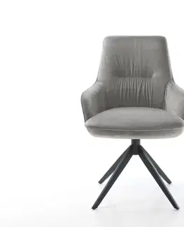 Jedálenské stoličky DELIFE Jedálenská stolička Zelia-Flex s opierkami zamat sivá krížová podstava široká čierna otočná 360° hojdacia funkcia vrecková pružina