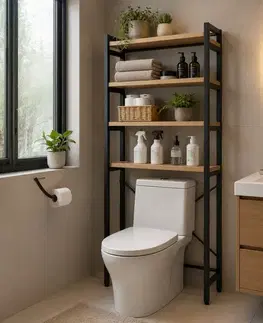 Regály a poličky KONDELA Balram regál nad wc dub natural / čierna