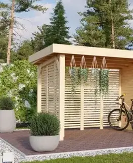 Zahradné domčeky Drevený záhradný domček ASKOLA 4 s prístavkom Lanitplast