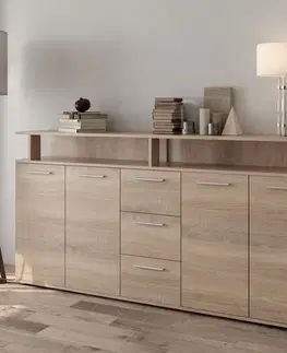 Komody KONDELA Albi štvordverová komoda so zásuvkami dub sonoma