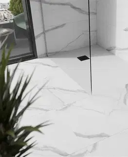 Vane MEXEN/S - Stone+ obdĺžniková sprchová vanička 110 x 70, biela, mriežka čierna 44107011-B