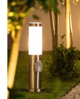 Záhradné lampy Brilagi - Vonkajšia lampa s 2 zásuvkami SCHUKO NOVA 1xE27/15W/230V 40 cm IP44 chróm FG-KH142PSH-40-2SO-SIL