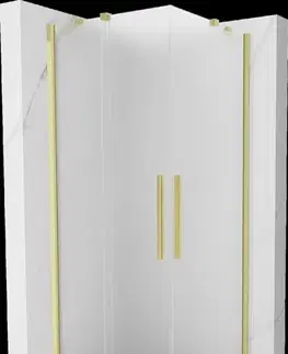 Sprchovacie kúty MEXEN/S - Velar Duo sprchovací kút, posuvné dvere 100 x 100, dekor, zlato kartáčovaná 871-100-100-32-55
