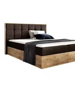 Postele KONDELA Wood 1 boxspringová manželská posteľ hnedá / dub lancelot
