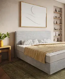 Postele Boxspring DELIFE Boxspring posteľ Dream-Well manšester strieborno-šedá 200x200 cm bonellový matrac topper