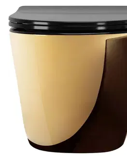Záchody REA - Závesná WC misa vrátane sedátka Carlo Flat Mini Zlatá/čierna REA-C8990