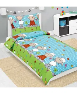 Obliečky Bellatex Detské krepové obliečky Ovečka modrá, 140 x 200, 70 x 90 cm, 140 x 200 cm, 70 x 90 cm