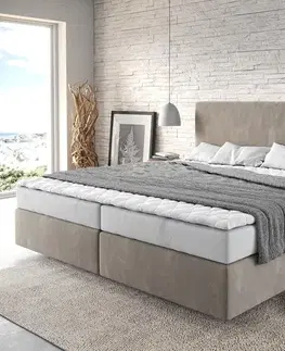 Postele Boxspring DELIFE Boxspring posteľ Dream-Well mikrovlákno béžová 200x200 cm bonellový matrac topper