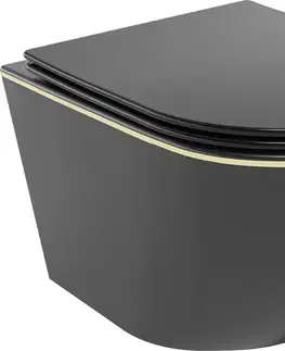 Záchody MEXEN - Lena Závesná WC misa vrátane sedátka s slow-slim, duroplast, čierna mat/zlatá linka 30224075