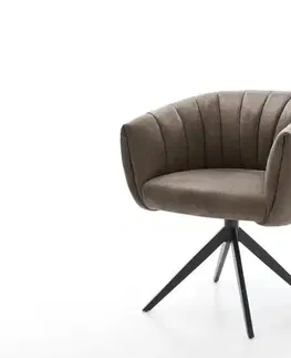 Jedálenské stoličky DELIFE Jedálenská stolička Jada-Flex mikrovlákno taupe vintage krížová podstava široká čierna 360° otočná hojdacia funkcia vrecková pružina