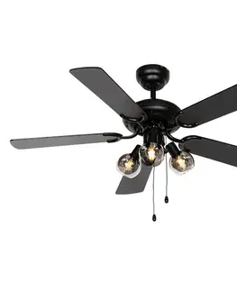 Stropné ventilátory Stropný ventilátor čierny s drevenou potlačou 107,5 cm 3-svetlá s ťahovým spínačom - Mistral Vidro