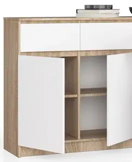 Komody a skrinky Moderná vysoká komoda, LIANA140, dub Sonoma / biela