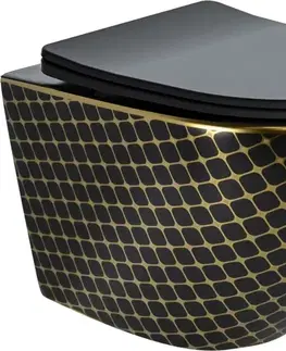 Záchody MEXEN - Lena Závesná WC misa vrátane sedátka s slow-slim, duroplast, čierna/zlatá vzor 30224079
