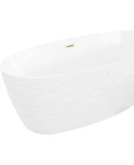 Vane MEXEN/S - Olea voľne stojaca vaňa vzor 170 x 80, biela, sifón a prepad zlatá kartáčovaná 52821708000-55