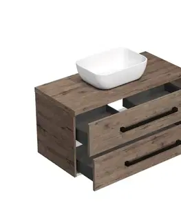 Kúpeľňový nábytok Kúpeľňová skrinka s čiernou úchytkou a krycou doskou SAT Cube Way 100x46x47, 5 cm dub Wellington mat CUBE46C1003DWSAT45 CUBE46C1003DWSAT45