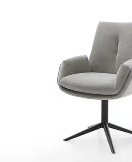 Jedálenské stoličky DELIFE Jedálenská stolička Clea-Flex texturovaná látka mäkký sivá krížová podstava čierna 360° otočný hojdacia funkcia
