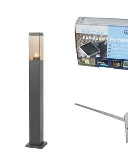 Zahradne stlpove lampy Moderné vonkajšie stojanové svietidlo tmavosivé s dymovým sklom 80 cm - Malios