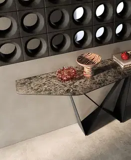Konzolové stolíky DELIFE Konzolový stolík Edge polygonálny 180×50 cm keramika Emperador Extra Lucidato tmavohnedá Spios kov čierna
