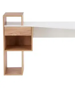 Písacie a pracovné stoly KONDELA Fonty písací stôl dub craft zlatý / biela