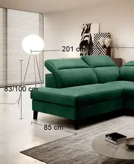 Sedacie súpravy NABBI Nebia L rohová sedačka s rozkladom a úložným priestorom tmavozelená