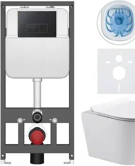 Záchody CERANO - Kompletný WC set Basic/Carlito - biela lesklá - WC tlačidlo Modulo/Čierna - závesné - predstenová inštalácia - 48,5x36,5 CER-8050BD86053