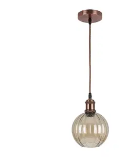 Svietidlá BRILAGI-LED Závesný luster na lanku R GLASS 1xE27/60W/230V priemer 18 cm medená/dymovo-hnedá NSTK7482+AI0179