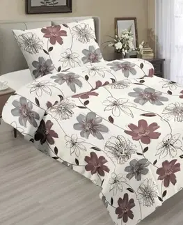 Obliečky Mikroplyšové obliečky Brown Flower 200x220cm+90x70cm TiaHome