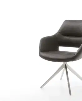 Jedálenské stoličky DELIFE Jedálenská stolička Yago-Flex s opierkami mikrovlákno antracitová vintage krížová podstava široká nerezová oceľ otočná 360° hojdacia funkcia vrecková pružina